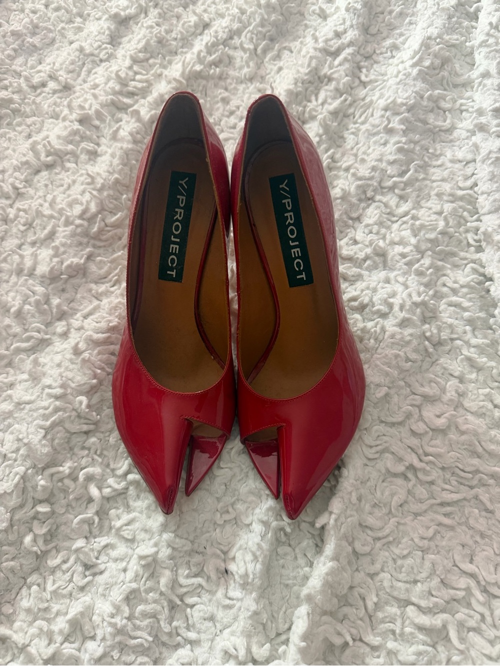 Vintage Y/Project Red Patent Lobster Pointed Toe Split-Toe Pumps